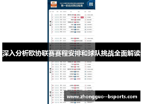 深入分析欧协联赛赛程安排和球队挑战全面解读
